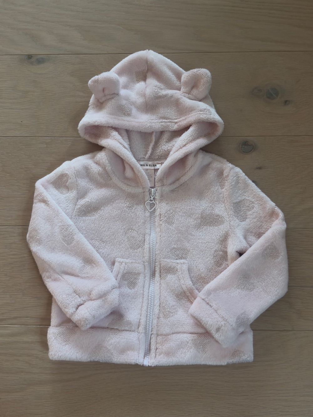 Emma & Elsa girls pink zip up hooded jacket with hearts size 3T